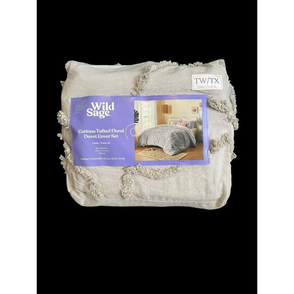 Wild Sage Corinna Tufted Floral Duvet Cover Set Twin/Twin XL Boho Retro‎ Indie - Picture 1 of 4